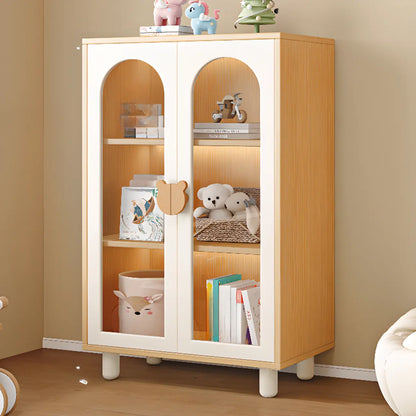 Bibliothèque moderne basse en bois blanc avec portes vitrées