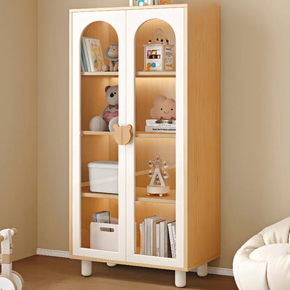 Bibliothèque moderne basse en bois blanc avec portes vitrées