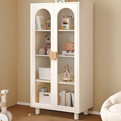 Bibliothèque moderne basse en bois blanc avec portes vitrées