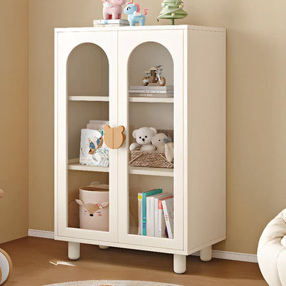 Bibliothèque moderne basse en bois blanc avec portes vitrées