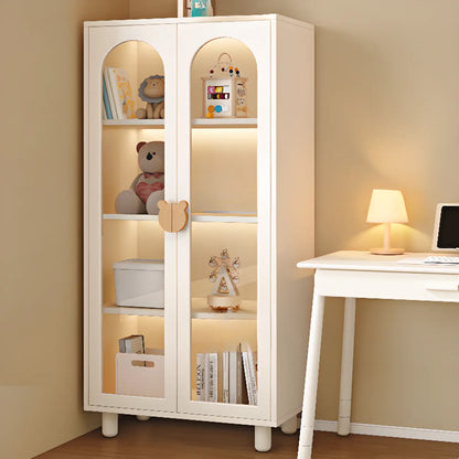 Bibliothèque moderne basse en bois blanc avec portes vitrées