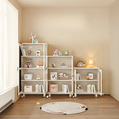 Bibliothèque moderne basse en bois blanc avec portes vitrées