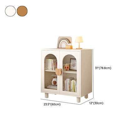 Bibliothèque moderne basse en bois blanc avec portes vitrées
