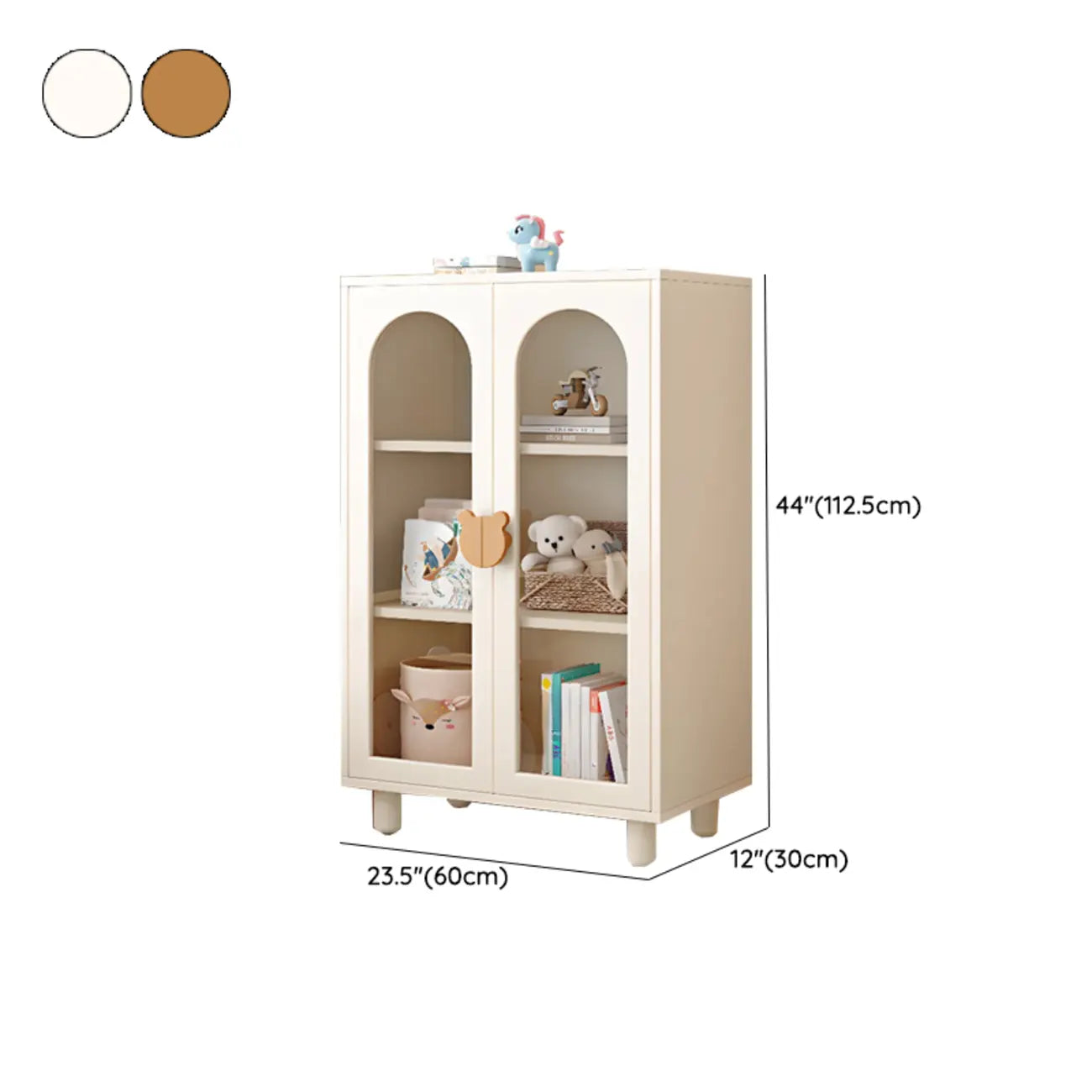 Bibliothèque moderne basse en bois blanc avec portes vitrées