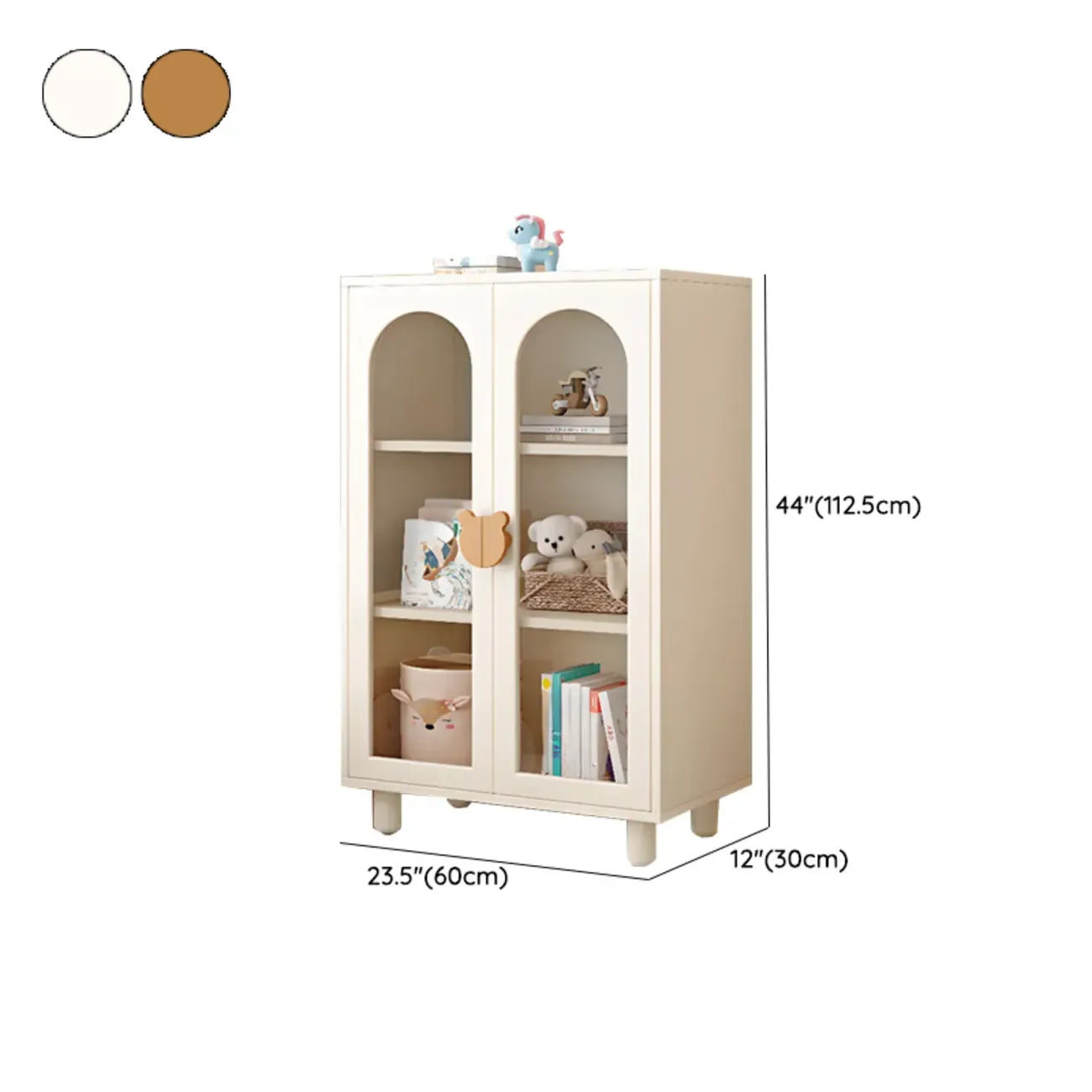 Bibliothèque moderne basse en bois blanc avec portes vitrées
