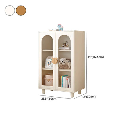 Bibliothèque moderne basse en bois blanc avec portes vitrées
