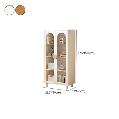 Bibliothèque moderne basse en bois blanc avec portes vitrées