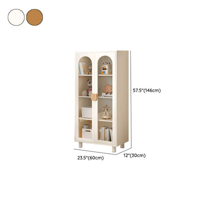 Bibliothèque moderne basse en bois blanc avec portes vitrées