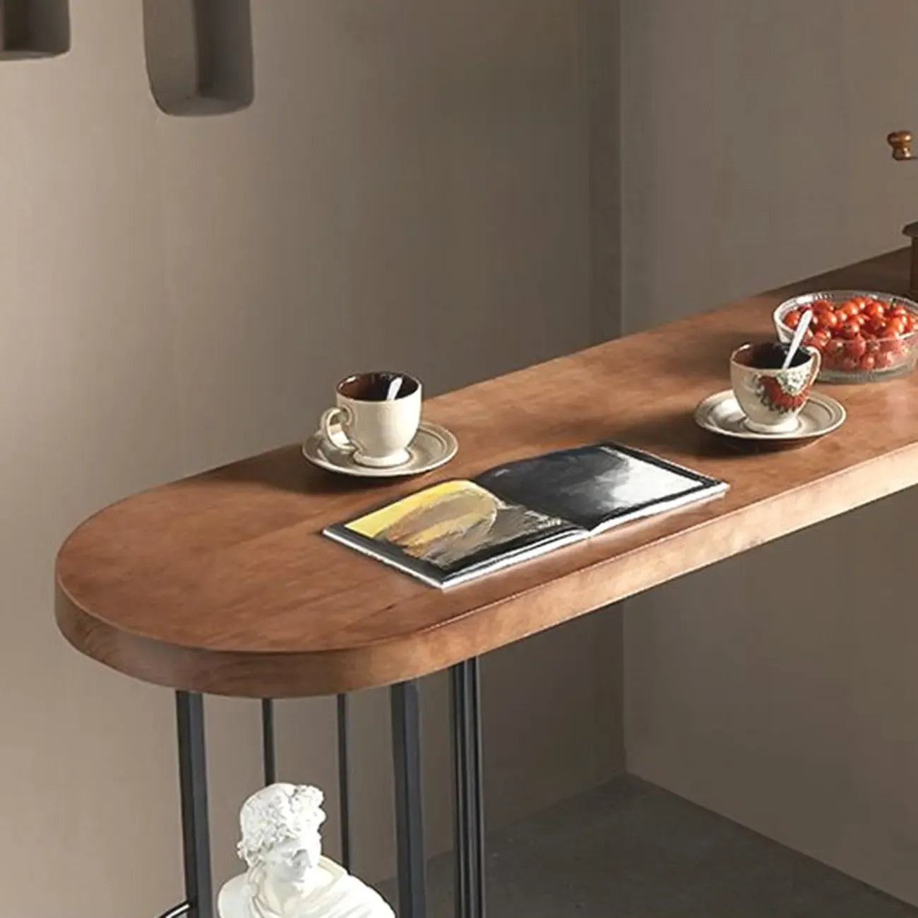 Tables de bar vintage en bois marron et fer noir avec étagères de rangement