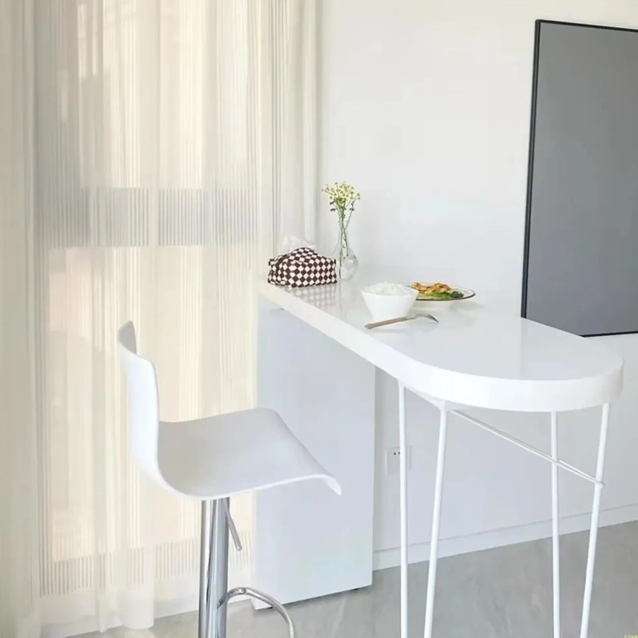 Tables de bar élégantes à double piétement en bois et métal blanc pur