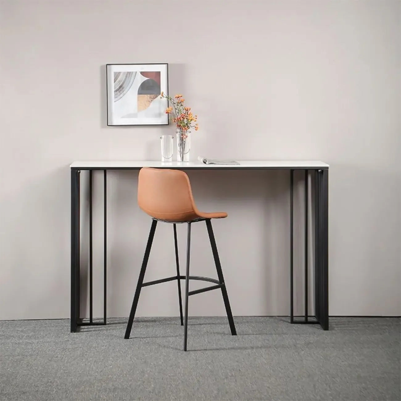 Table de bar moderne et simple en marbre et fer noir