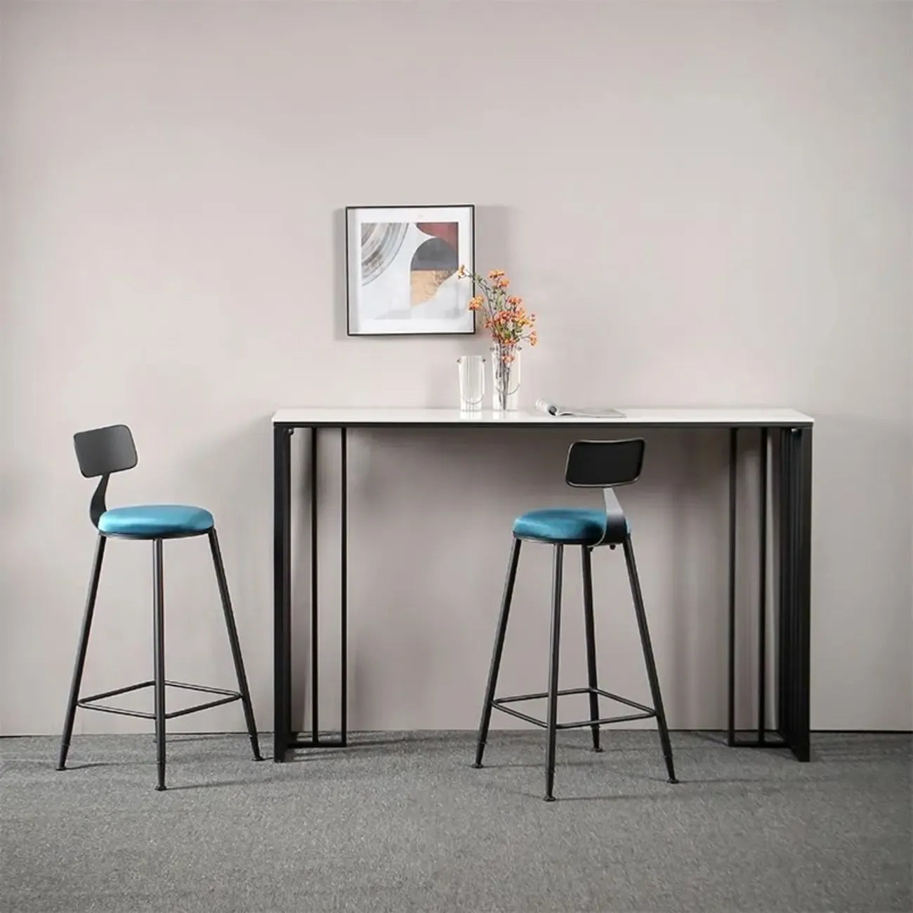 Table de bar moderne et simple en marbre et fer noir