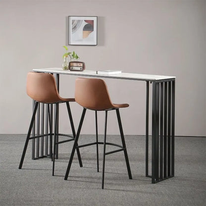 Table de bar moderne et simple en marbre et fer noir