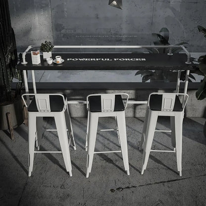 Table de bar rectangulaire à quatre pieds en bois noir et métal blanc, pour 4 personnes