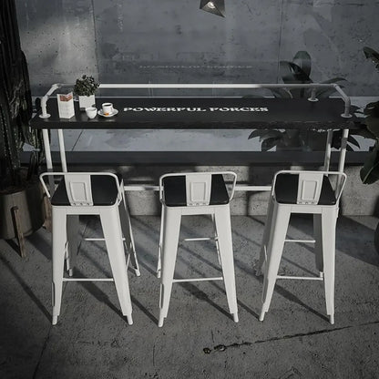 Table de bar rectangulaire à quatre pieds en bois noir et métal blanc, pour 4 personnes