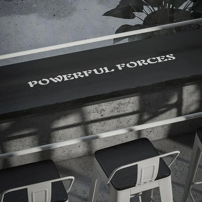 Table de bar rectangulaire à quatre pieds en bois noir et métal blanc, pour 4 personnes