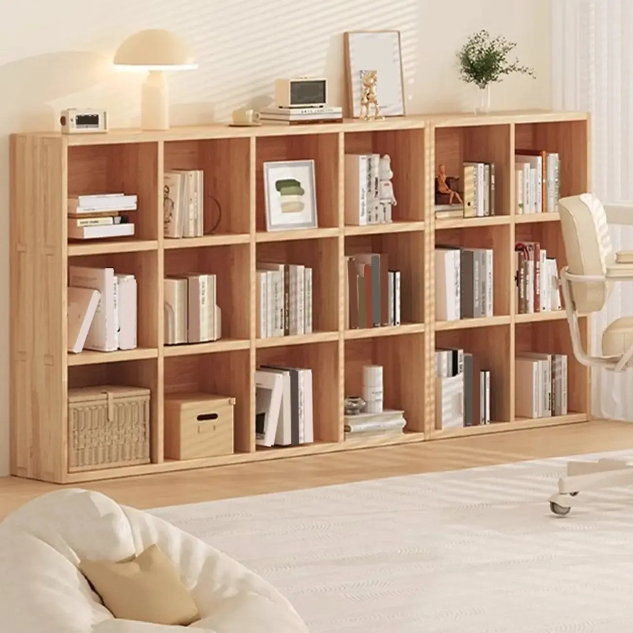 Étagères minimalistes horizontales en bois, style cube de rangement