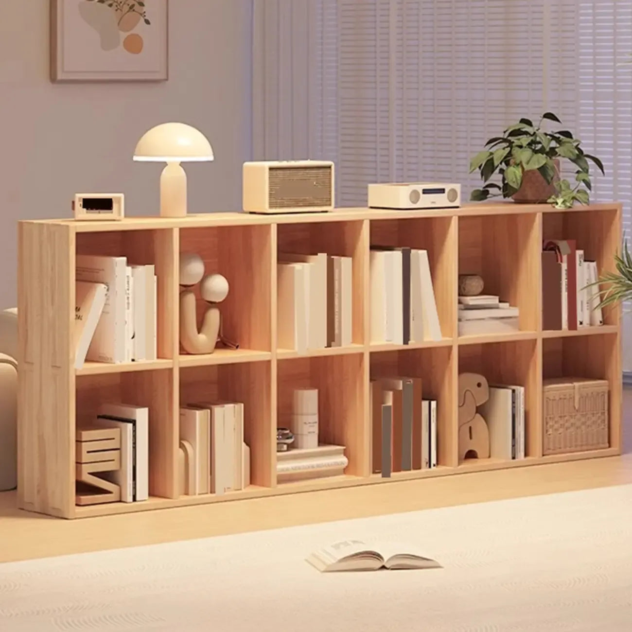 Étagères minimalistes horizontales en bois, style cube de rangement
