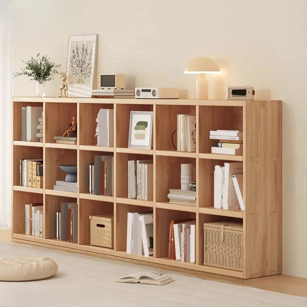 Étagères minimalistes horizontales en bois, style cube de rangement