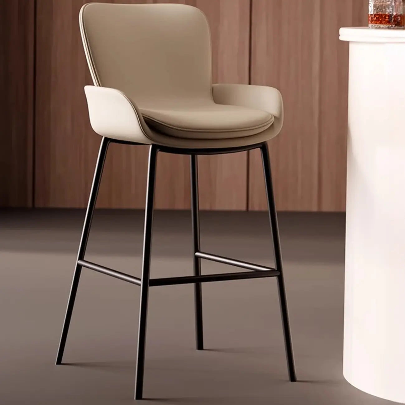 Tabourets de bar de comptoir en cuir à quatre pieds avec seau à café