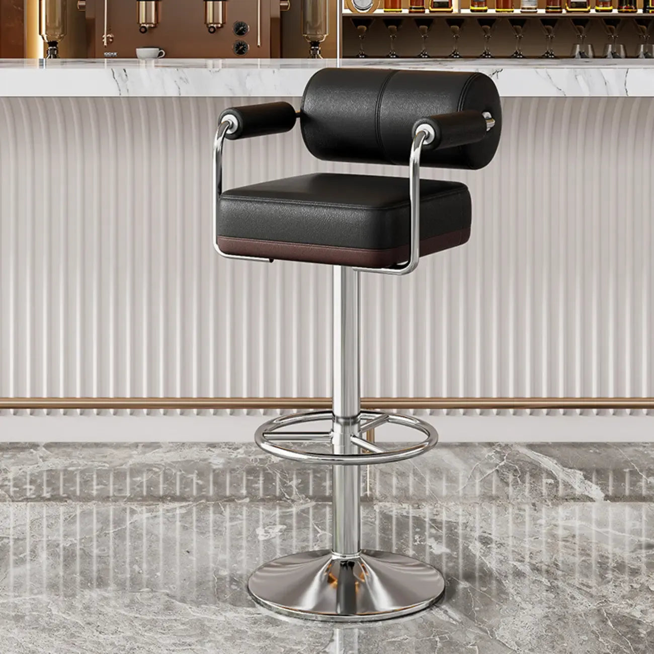 Tabourets de bar pivotants carrés en cuir doré réglables