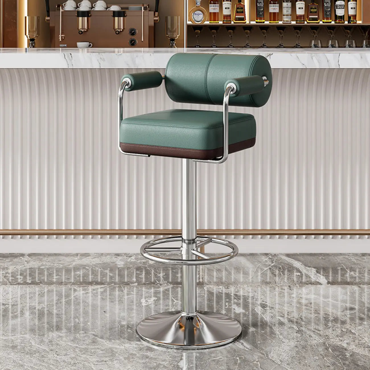 Tabourets de bar pivotants carrés en cuir doré réglables