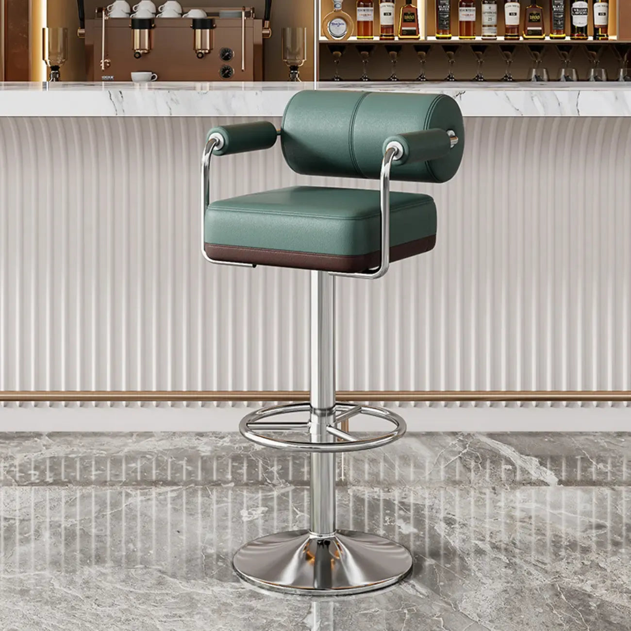 Tabourets de bar pivotants carrés en cuir doré réglables