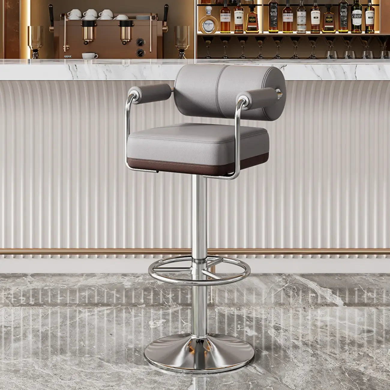 Tabourets de bar pivotants carrés en cuir doré réglables