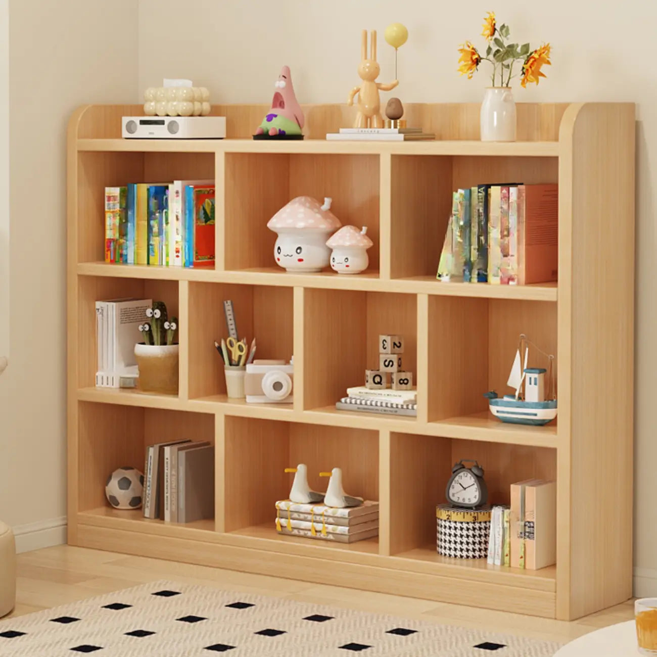 Bibliothèque ouverte à 10 cubes en bois durable avec finition naturelle