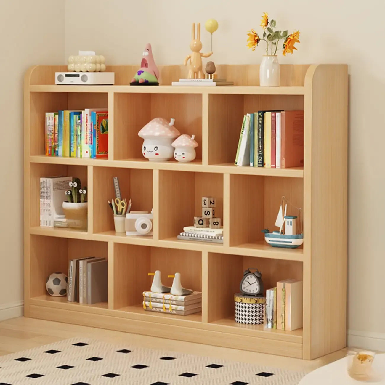 Bibliothèque ouverte à 10 cubes en bois durable avec finition naturelle
