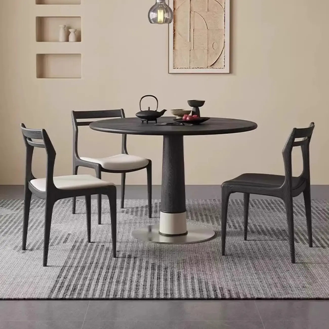 Chaise de salle à manger moderne en bois avec dossier à échelle rembourré