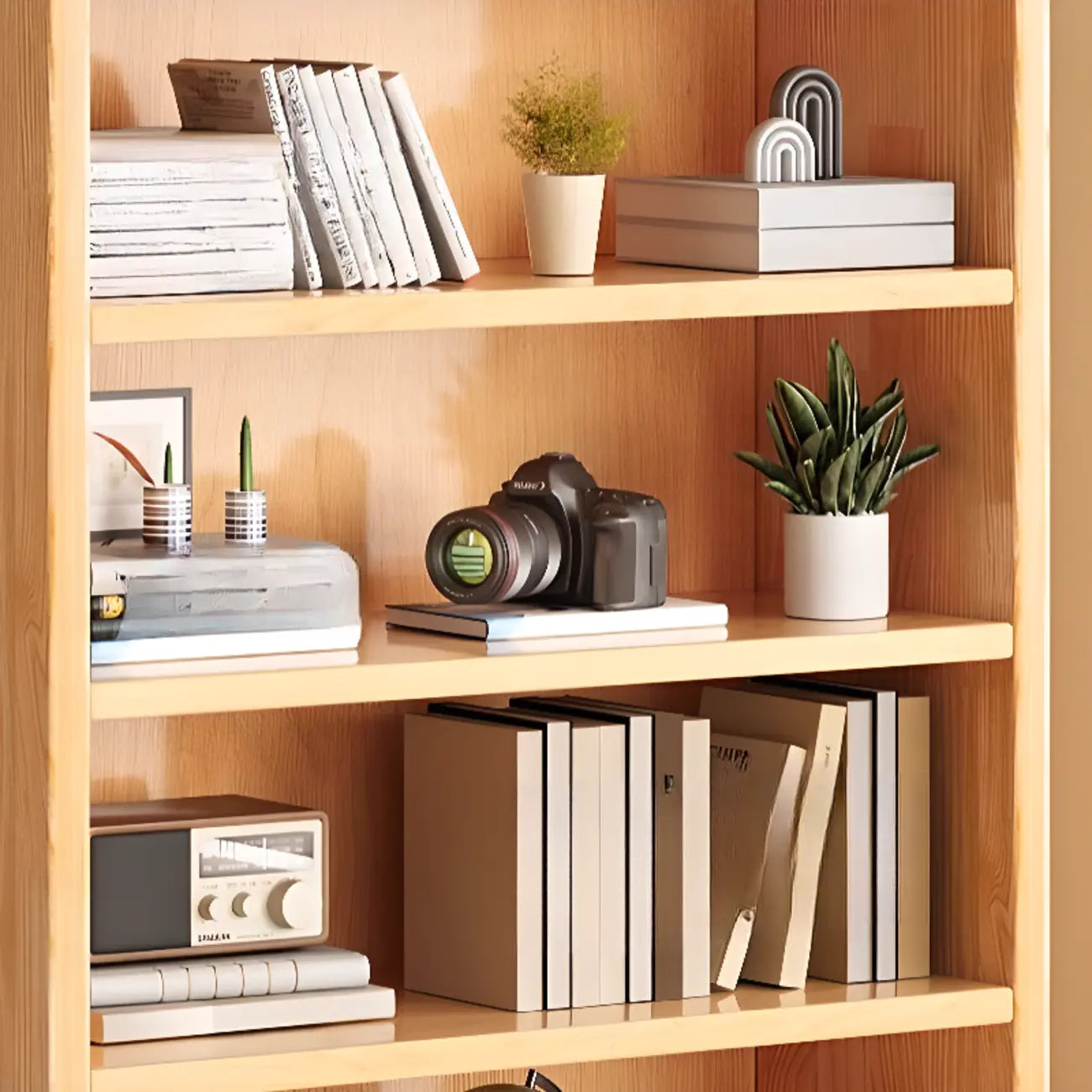 Bibliothèque verticale ouverte en bois brun résistant, à 5 étagères