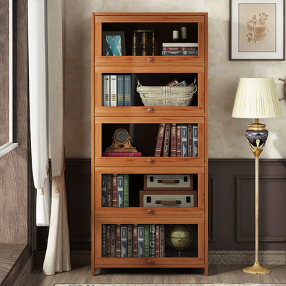 Organiseur à dos fermé en bois de noyer avec portes en verre