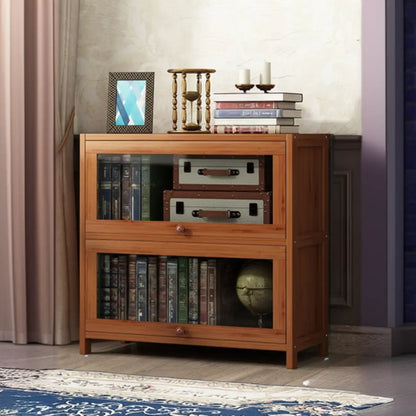 Organiseur à dos fermé en bois de noyer avec portes en verre