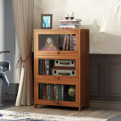 Organiseur à dos fermé en bois de noyer avec portes en verre