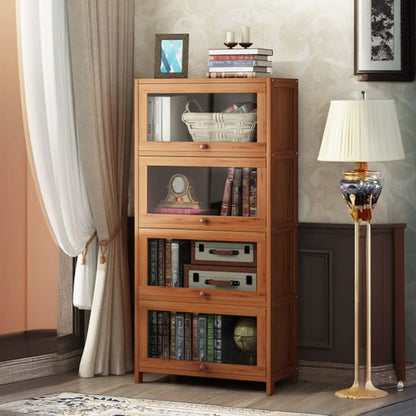 Organiseur à dos fermé en bois de noyer avec portes en verre