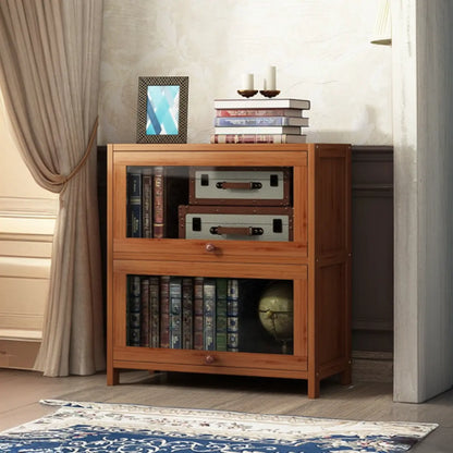 Organiseur à dos fermé en bois de noyer avec portes en verre