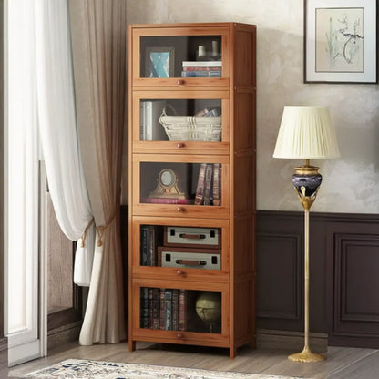 Organiseur à dos fermé en bois de noyer avec portes en verre