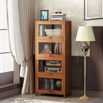 Organiseur à dos fermé en bois de noyer avec portes en verre