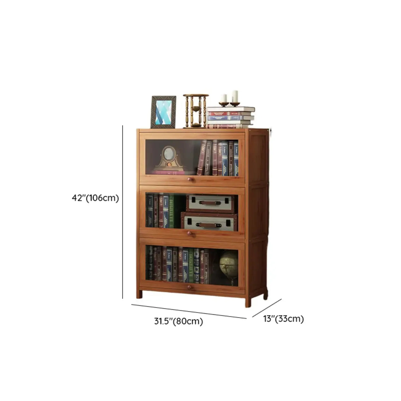 Organiseur à dos fermé en bois de noyer avec portes en verre