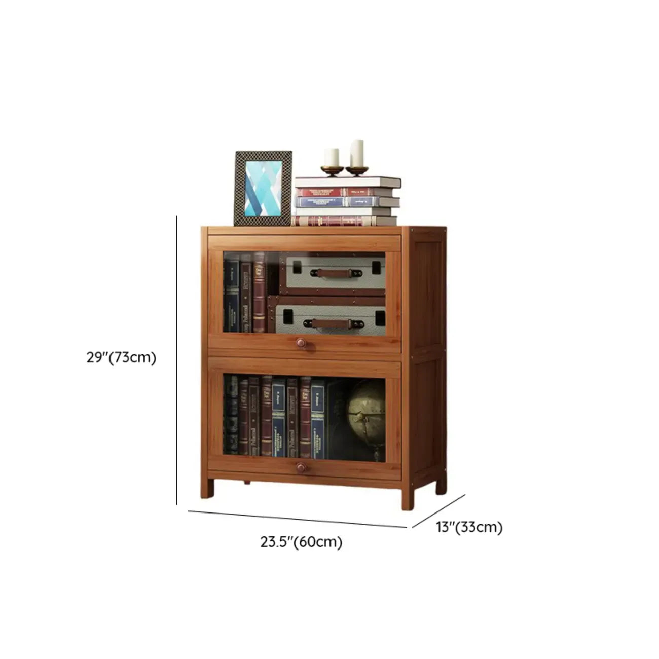 Organiseur à dos fermé en bois de noyer avec portes en verre