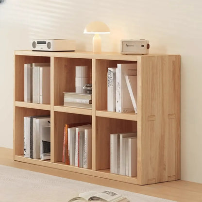 Bibliothèque horizontale en bois naturel avec étagère cubique