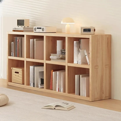 Bibliothèque horizontale en bois naturel avec étagère cubique