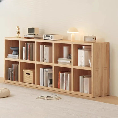 Bibliothèque horizontale en bois naturel avec étagère cubique