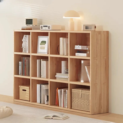 Bibliothèque horizontale en bois naturel avec étagère cubique