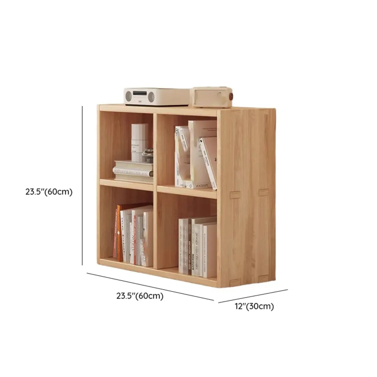Bibliothèque horizontale en bois naturel avec étagère cubique