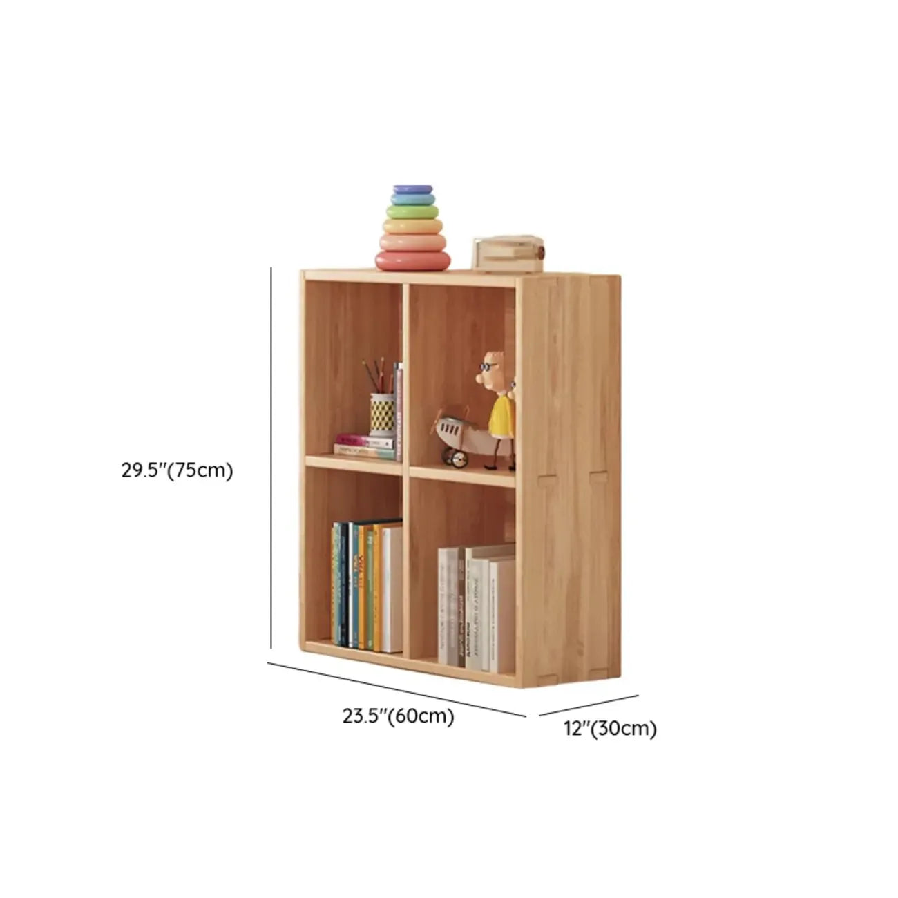 Bibliothèque horizontale en bois naturel avec étagère cubique