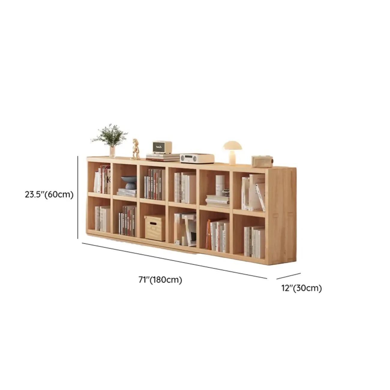 Bibliothèque horizontale en bois naturel avec étagère cubique