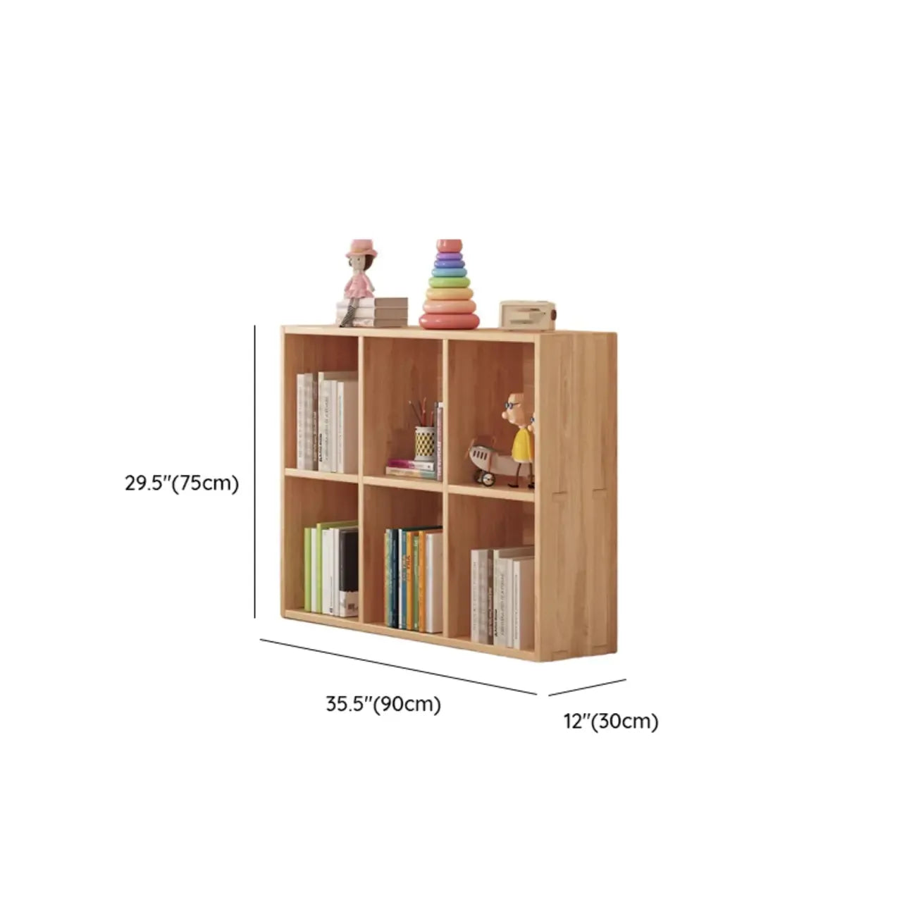 Bibliothèque horizontale en bois naturel avec étagère cubique