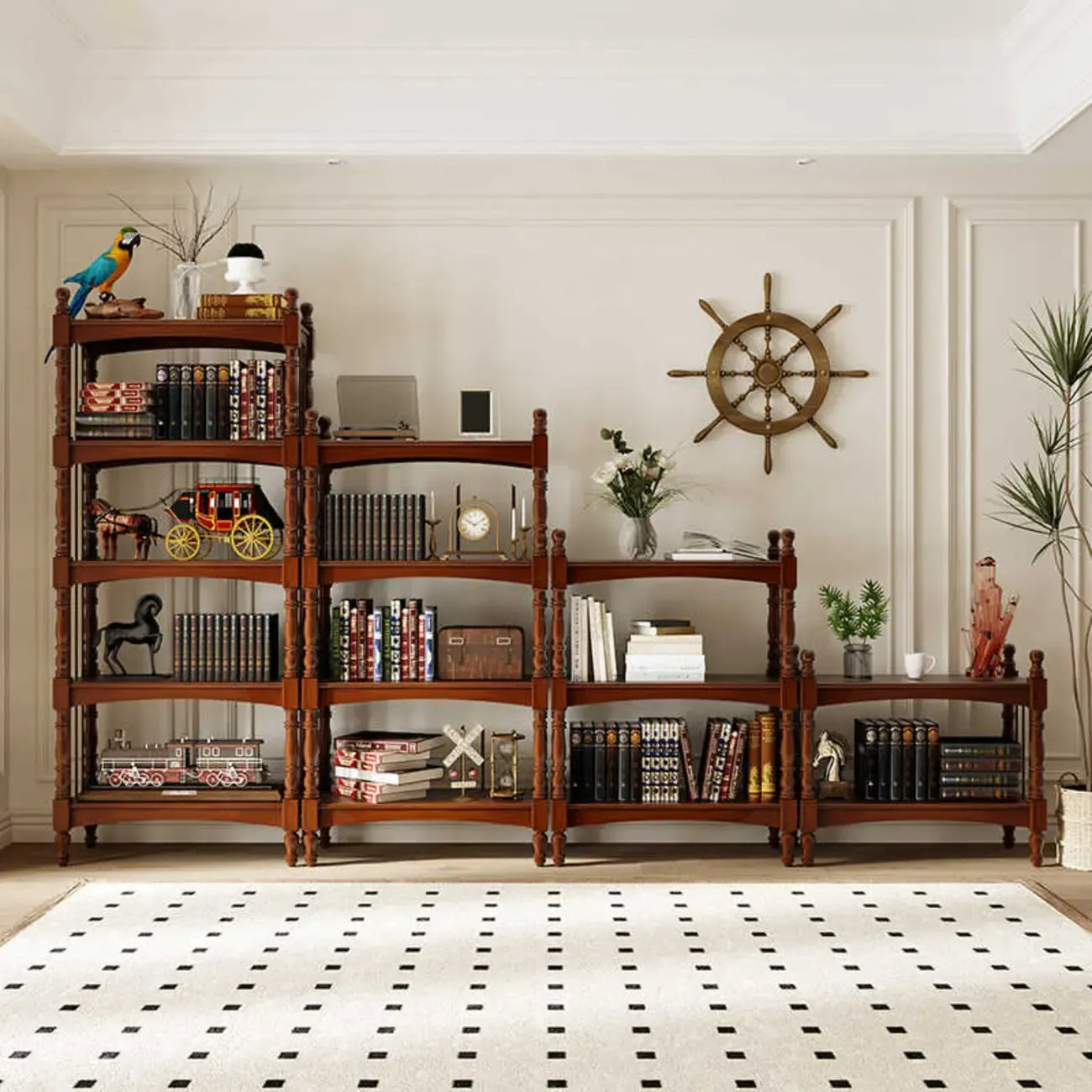 Étagère traditionnelle en bois brun à 5 niveaux